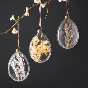 HTF Anthropologie Dried Floral Egg Ornaments, Set of 3